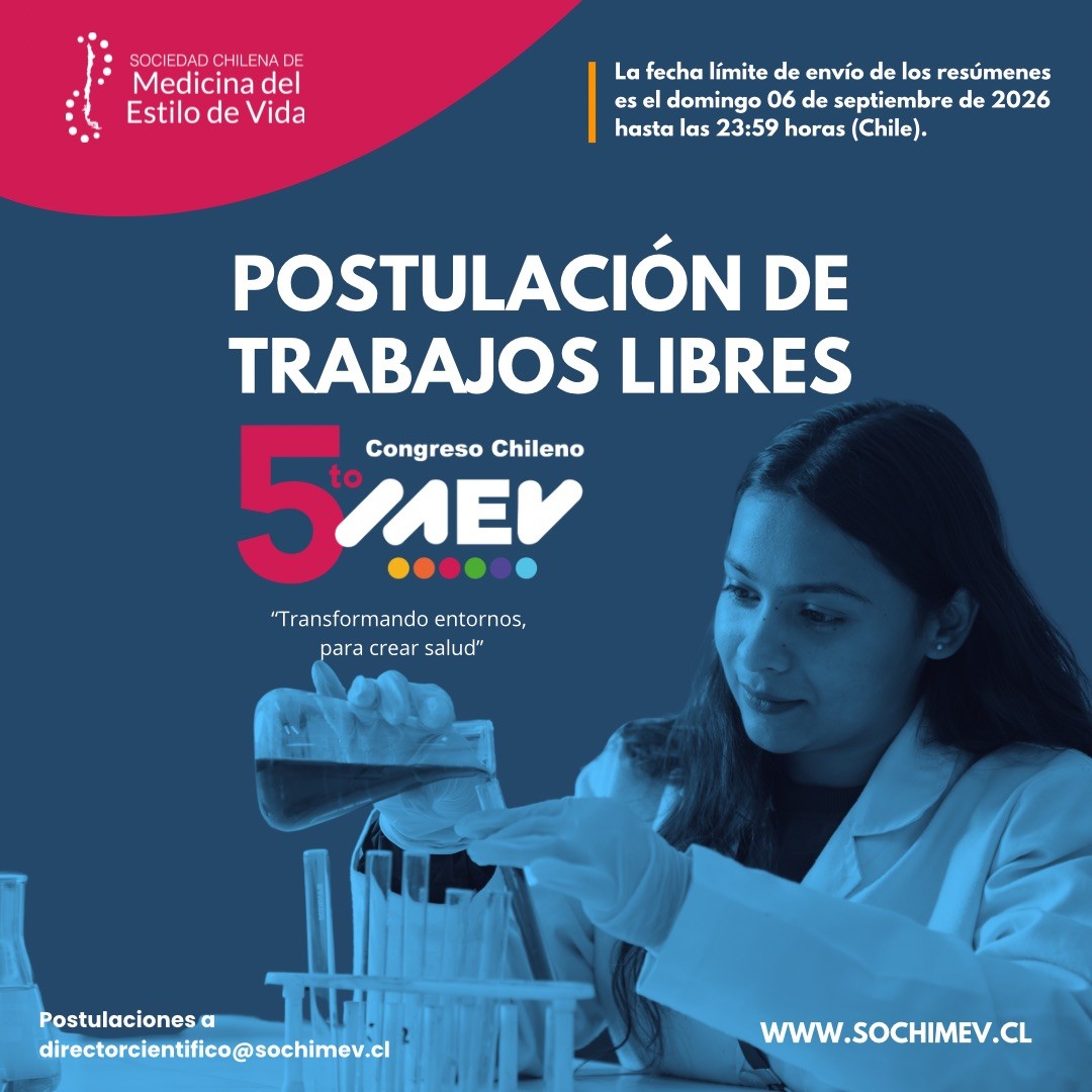 Abiertas las postulaciones de trabajos científicos para el V Congreso Chileno de Medicina del Estilo de Vida